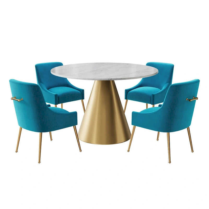 48  Marble Top Metal Dining Table with Velvet Dining Chair Set