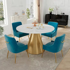 48  Marble Top Metal Dining Table with Velvet Dining Chair Set