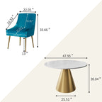 48  Marble Top Metal Dining Table with Velvet Dining Chair Set