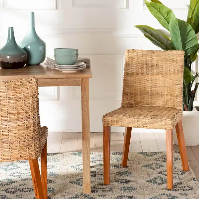 bali & pari Rowen Bohemian Light Honey Kubu Rattan and Mahogany Wood Dining Chair