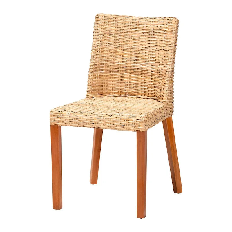bali & pari Rowen Bohemian Light Honey Kubu Rattan and Mahogany Wood Dining Chair