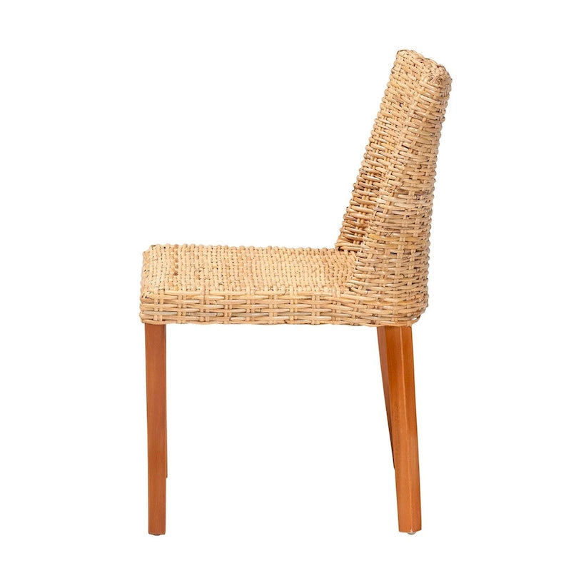 bali & pari Rowen Bohemian Light Honey Kubu Rattan and Mahogany Wood Dining Chair