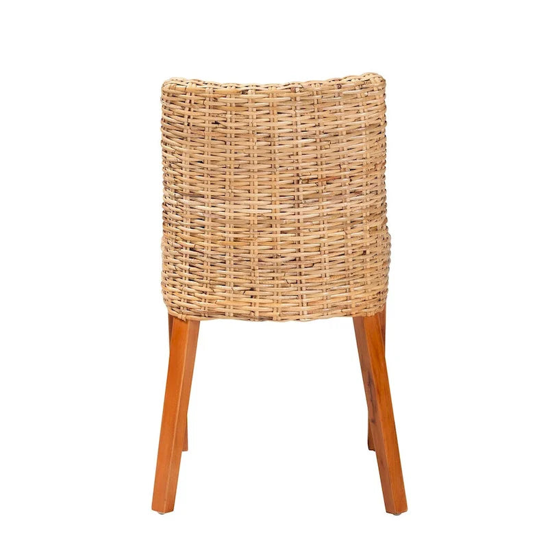 bali & pari Rowen Bohemian Light Honey Kubu Rattan and Mahogany Wood Dining Chair
