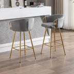 26 Inch Set of 2 Bar Stools,with Chrome Footrest and Base Velvet + Golden Leg Simple Bar Stool,GRAY
