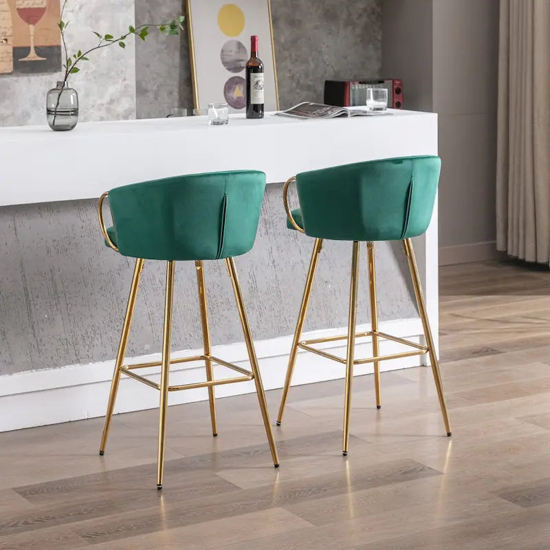 26 Inch Set of 2 Bar Stools,with Chrome Footrest and Base Velvet + Golden Leg Simple Bar Stool,GRAY