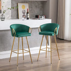 26 Inch Set of 2 Bar Stools,with Chrome Footrest and Base Velvet + Golden Leg Simple Bar Stool,GRAY