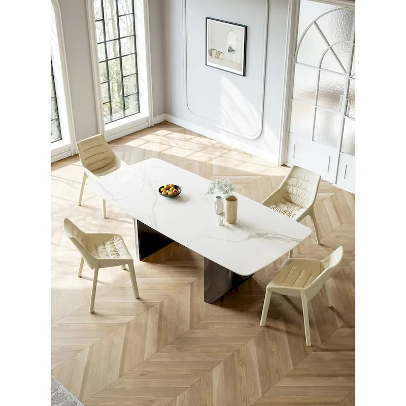 Lesly White 62.99 in. With Black Pedestal Dining Table (6 Seats) - 62.99 D31.49 W29.52 H