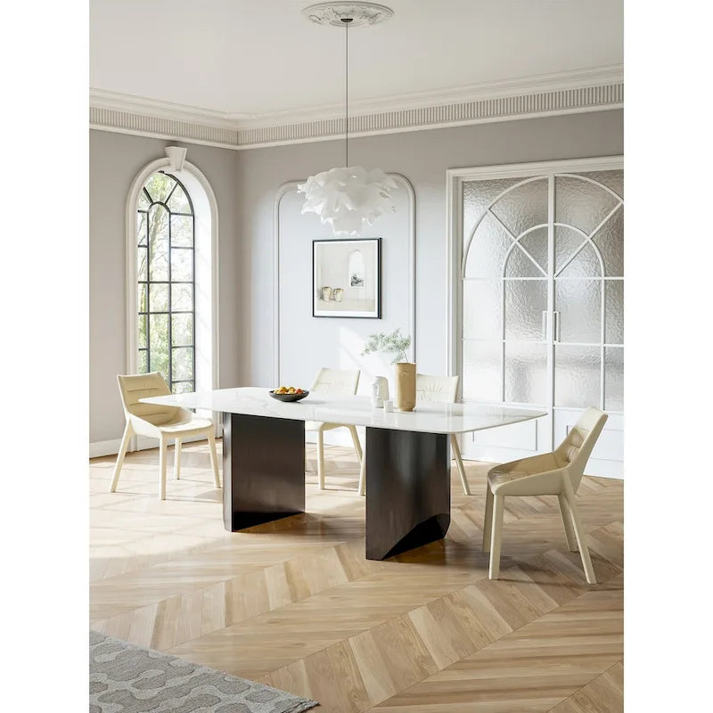 Lesly White 62.99 in. With Black Pedestal Dining Table (6 Seats) - 62.99 D31.49 W29.52 H