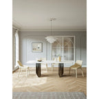 Lesly White 62.99 in. With Black Pedestal Dining Table (6 Seats) - 62.99 D31.49 W29.52 H