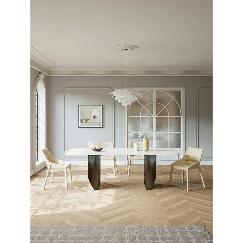 Lesly White 62.99 in. With Black Pedestal Dining Table (6 Seats) - 62.99 D31.49 W29.52 H