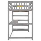 Twin Size Pine Loft Bed with Storage Shelves and Under-Bed Desk