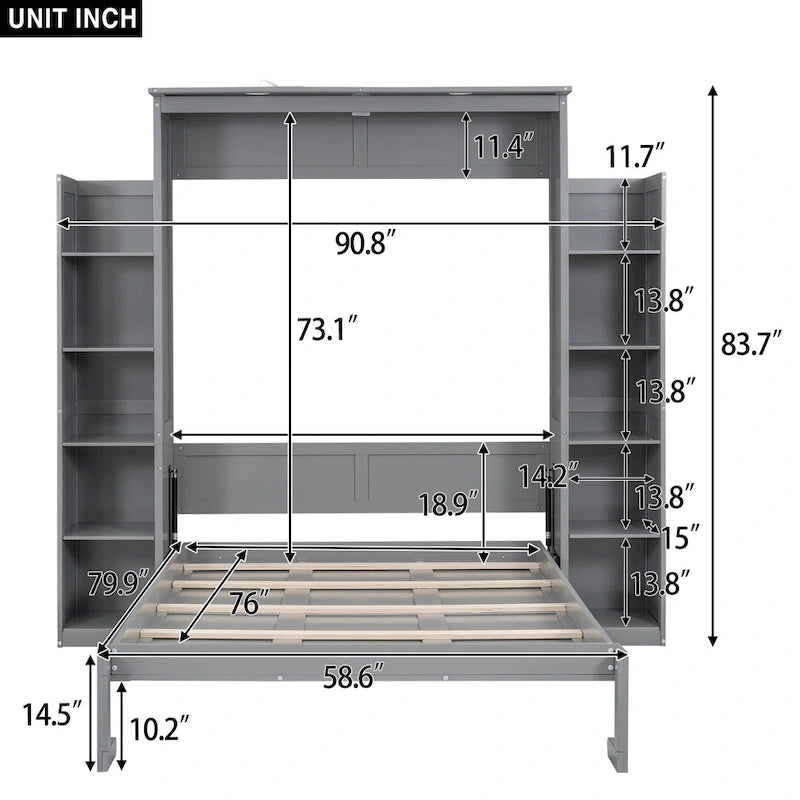 Queen Size Murphy Bed with Shelves