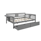 Full-size Daybed Sofa Bed with Two Drawers, Handrails, and Wood Slat Support