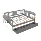 Full-size Daybed Sofa Bed with Two Drawers, Handrails, and Wood Slat Support