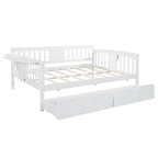 Full-size Daybed Sofa Bed with Two Drawers, Handrails, and Wood Slat Support
