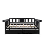 Full-size Daybed Sofa Bed with Two Drawers, Handrails, and Wood Slat Support