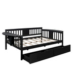Full-size Daybed Sofa Bed with Two Drawers, Handrails, and Wood Slat Support