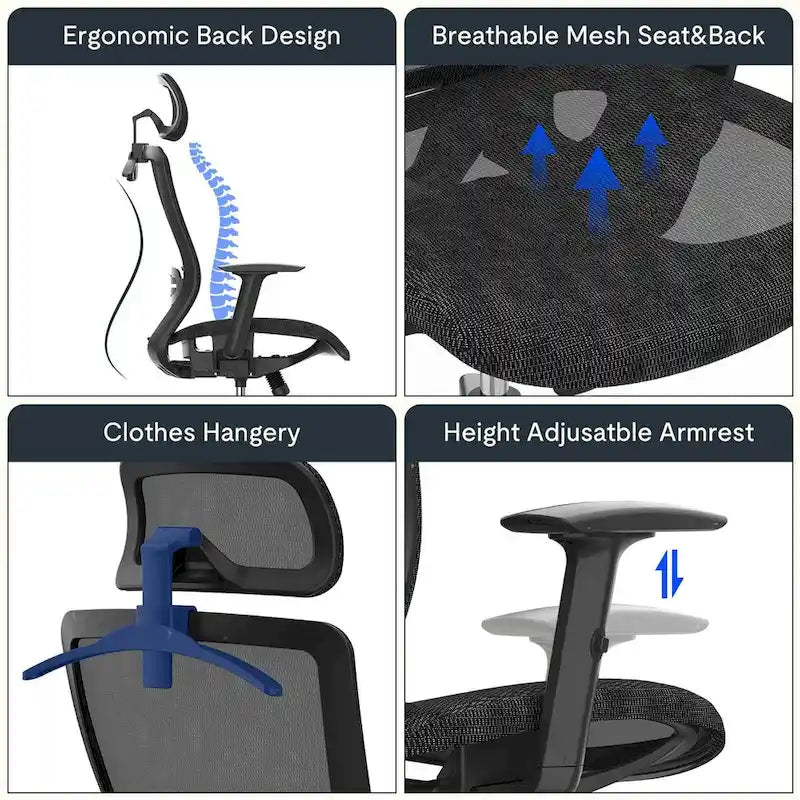 FlexiSpot Ergonomic Office Desk Chair 360 Swivel Height Adjustable Mesh Chair Adjustable Headrest, Lumbar Support, Armrest