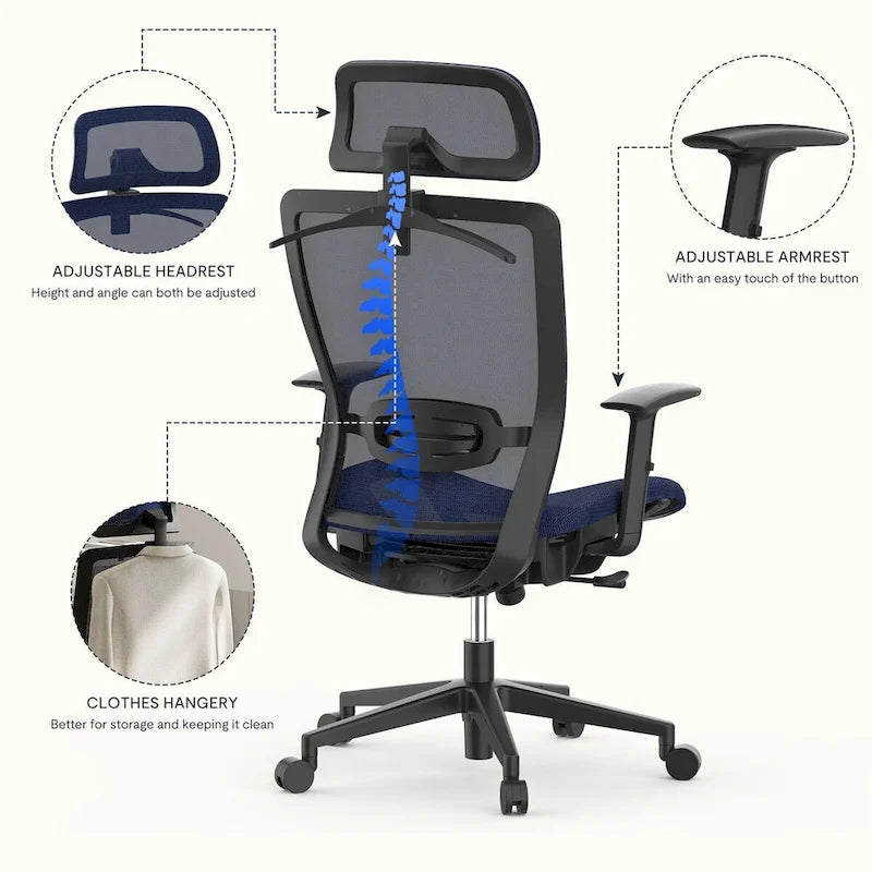 FlexiSpot Ergonomic Office Desk Chair 360 Swivel Height Adjustable Mesh Chair Adjustable Headrest, Lumbar Support, Armrest