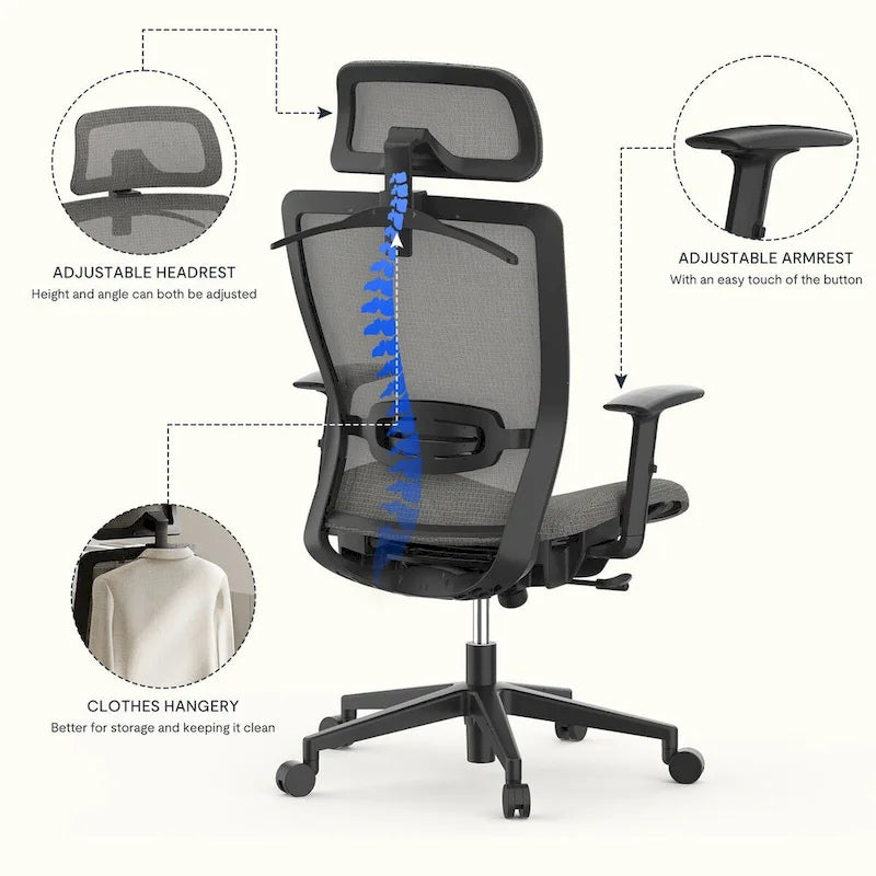 FlexiSpot Ergonomic Office Desk Chair 360 Swivel Height Adjustable Mesh Chair Adjustable Headrest, Lumbar Support, Armrest