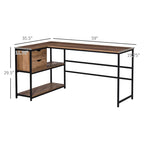 Industrial L-Shaped Computer Desk with Storage Shelves and 2 Dawers