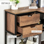 Industrial L-Shaped Computer Desk with Storage Shelves and 2 Dawers