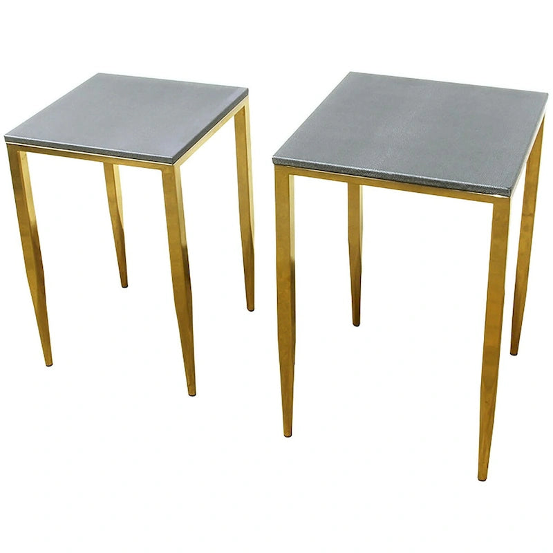 Wrightwood Nesting Tables, Faux Shagreen with Gold Metal, 2 Piece Set