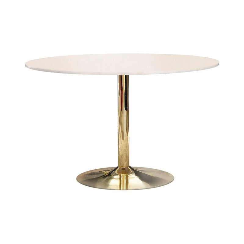 30 Inch Round Marble Top Modern Dining Table, White and Gold