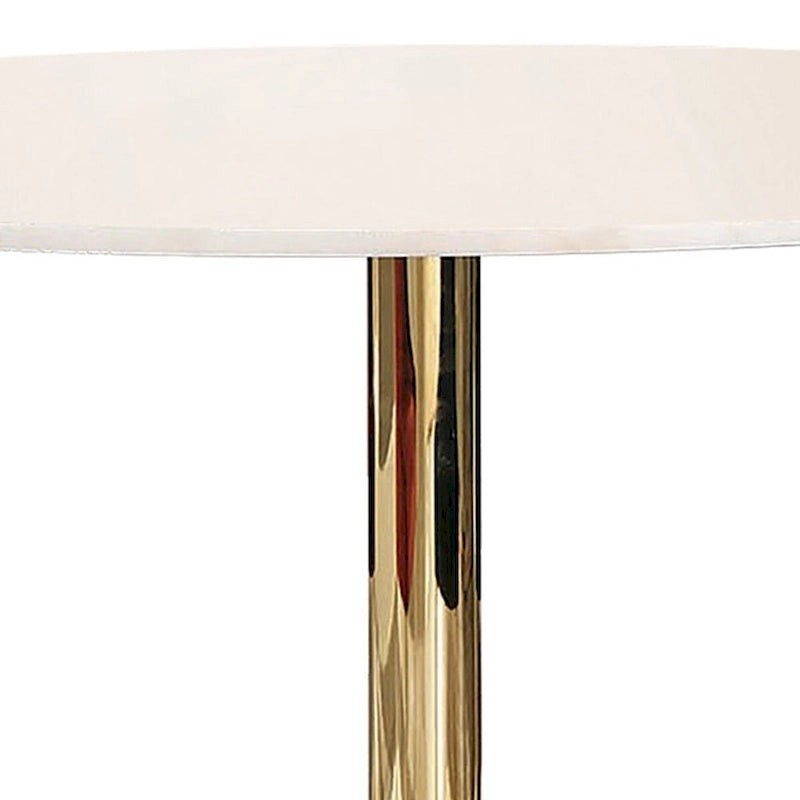 30 Inch Round Marble Top Modern Dining Table, White and Gold