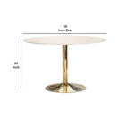 30 Inch Round Marble Top Modern Dining Table, White and Gold