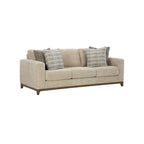 Klyn 93 Inch Sofa, 4 Accent Pillows, Faux Wood Feet, Beige Polyester
