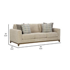 Klyn 93 Inch Sofa, 4 Accent Pillows, Faux Wood Feet, Beige Polyester