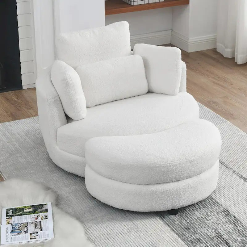 39 W Oversized Swivel Chair,moon storage ottoman,Loveseat Circle Swivel Barrel Chairs Cuddle Sofa Lounger Armchair,4 Pillows