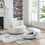39 W Oversized Swivel Chair,moon storage ottoman,Loveseat Circle Swivel Barrel Chairs Cuddle Sofa Lounger Armchair,4 Pillows