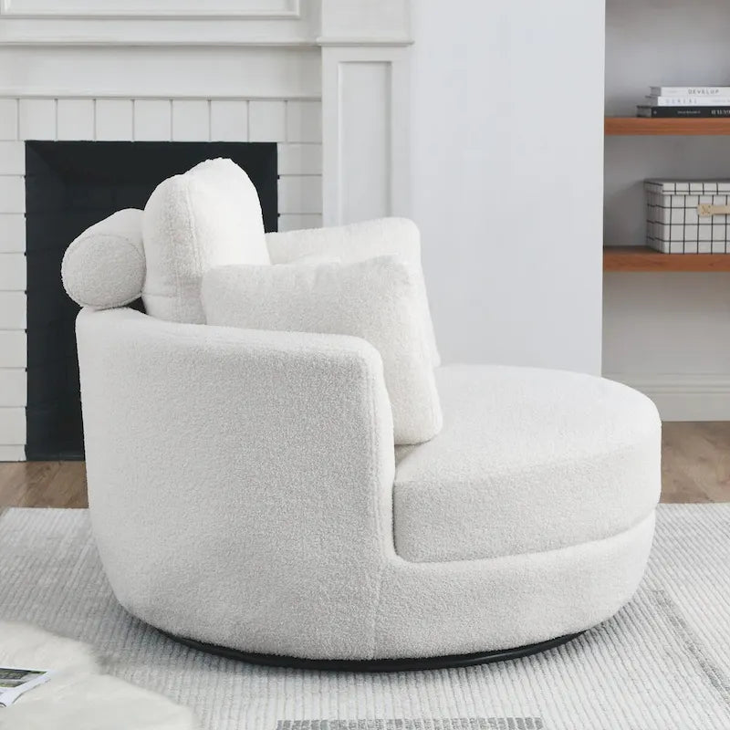39 W Oversized Swivel Chair,moon storage ottoman,Loveseat Circle Swivel Barrel Chairs Cuddle Sofa Lounger Armchair,4 Pillows