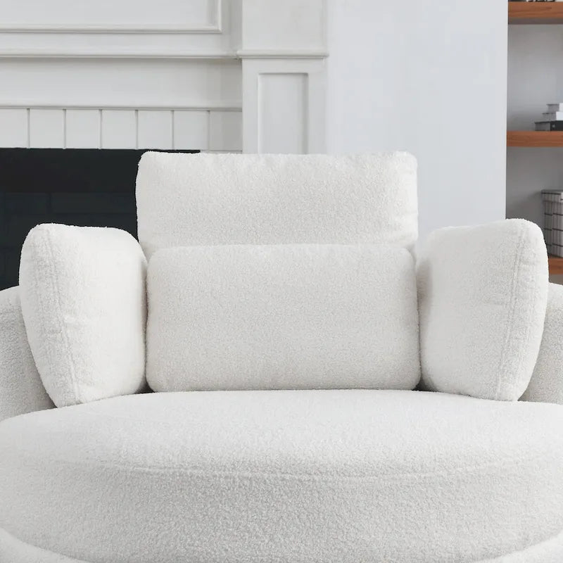 39 W Oversized Swivel Chair,moon storage ottoman,Loveseat Circle Swivel Barrel Chairs Cuddle Sofa Lounger Armchair,4 Pillows
