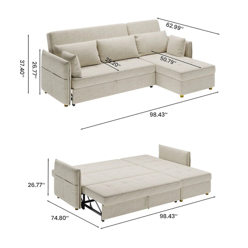 98.43  Modern Minimalist  L  Shape Sofa BedAnti-scratch and Water-proof, Solid Wood Frame