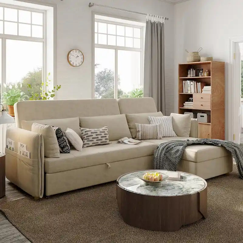 98.43  Modern Minimalist  L  Shape Sofa BedAnti-scratch and Water-proof, Solid Wood Frame