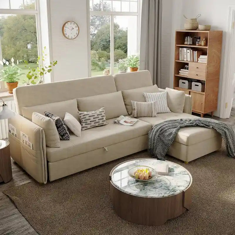 98.43  Modern Minimalist  L  Shape Sofa BedAnti-scratch and Water-proof, Solid Wood Frame