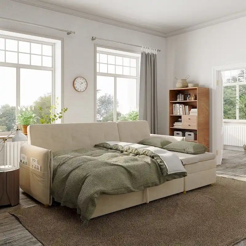 98.43  Modern Minimalist  L  Shape Sofa BedAnti-scratch and Water-proof, Solid Wood Frame