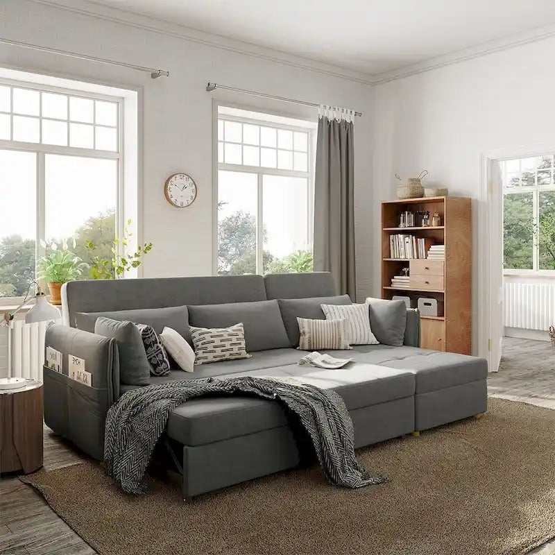 98.43  Modern Minimalist  L  Shape Sofa BedAnti-scratch and Water-proof, Solid Wood Frame