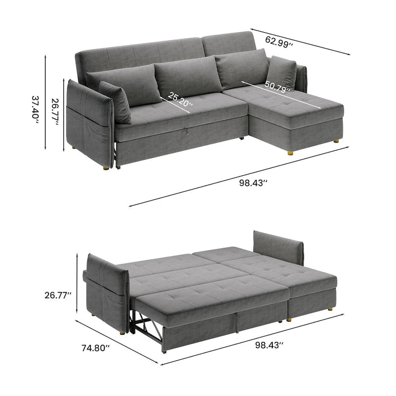 98.43  Modern Minimalist  L  Shape Sofa BedAnti-scratch and Water-proof, Solid Wood Frame