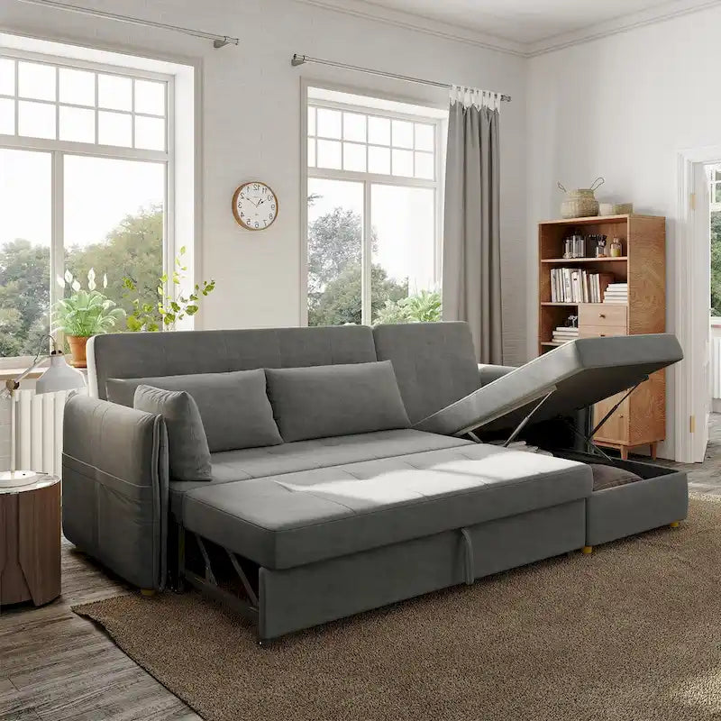 98.43  Modern Minimalist  L  Shape Sofa BedAnti-scratch and Water-proof, Solid Wood Frame
