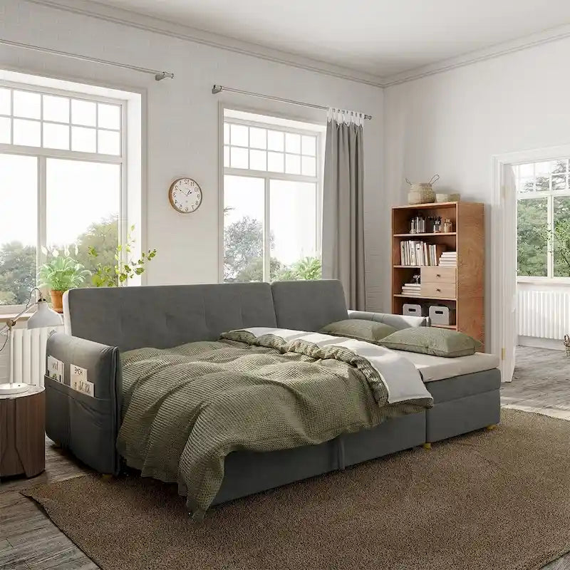 98.43  Modern Minimalist  L  Shape Sofa BedAnti-scratch and Water-proof, Solid Wood Frame