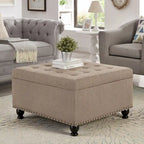 Large Square Storage Ottoman Upholstered Button Tufted Coffee Table - 30 W x 30 D x 18 H.