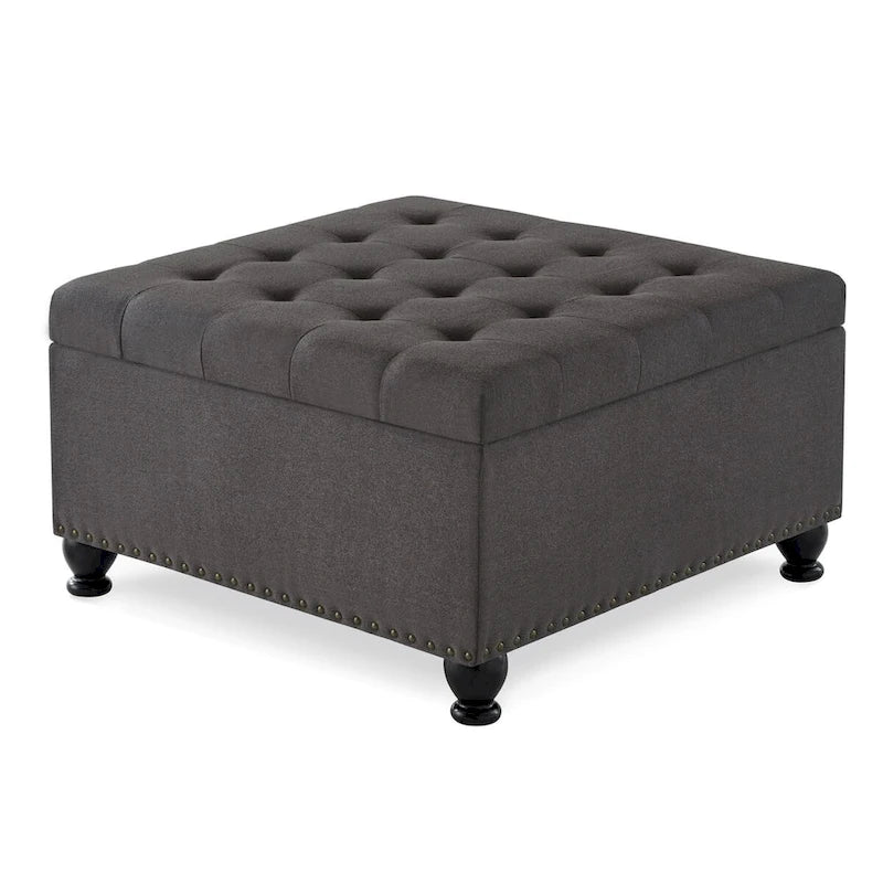 Large Square Storage Ottoman Upholstered Button Tufted Coffee Table - 30 W x 30 D x 18 H.