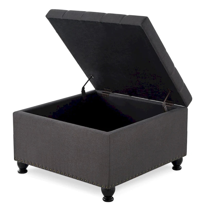Large Square Storage Ottoman Upholstered Button Tufted Coffee Table - 30 W x 30 D x 18 H.