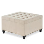 Large Square Storage Ottoman Upholstered Button Tufted Coffee Table - 30 W x 30 D x 18 H.