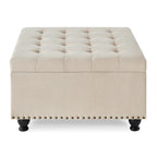 Large Square Storage Ottoman Upholstered Button Tufted Coffee Table - 30 W x 30 D x 18 H.