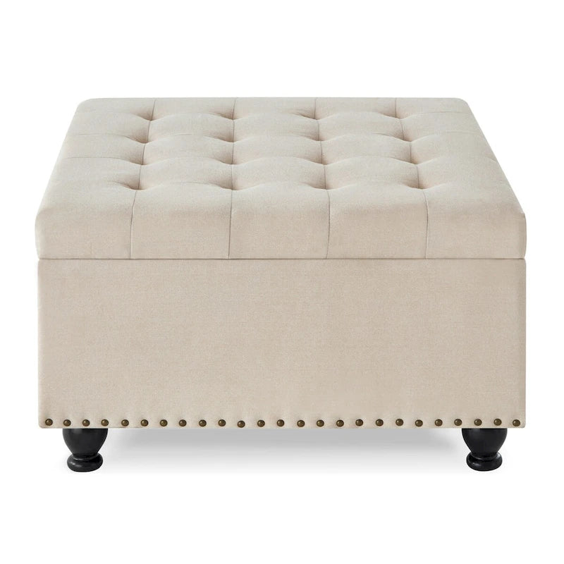 Large Square Storage Ottoman Upholstered Button Tufted Coffee Table - 30 W x 30 D x 18 H.